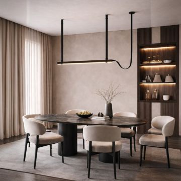 Дизайнерски линеен полилей с черна кожа VERTIGO LED – 3000K (L1000×H1000)
