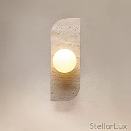 LUNA TRAVERTINE – Дизайнерски аплик от естествен травертин с G9 крушка | Бежов | 18 см