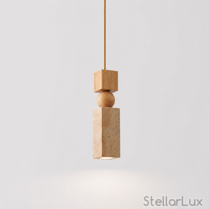 Пендел TERRA SCULPT – естествен травертин и дърво, E27, 65×280 мм