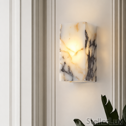Дизайнерски аплик ALABASTER VEIL – естествен мрамор, 2×G4, 80×80×160 мм