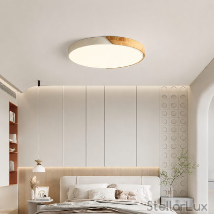 LED плафон NORDIC HALO – естествено дърво и бяло, 33W, Ø500 мм, 3 цветни температури