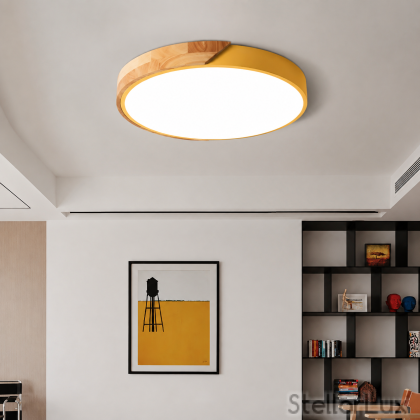 LED плафон NORDIC SUN – оранжево и естествено дърво, 33W, Ø500 мм, 3 цветни температури
