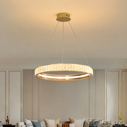 Луксозен LED полилей AURELIA CRYSTAL RING – злато, Ø60 см, 48W, 3000K