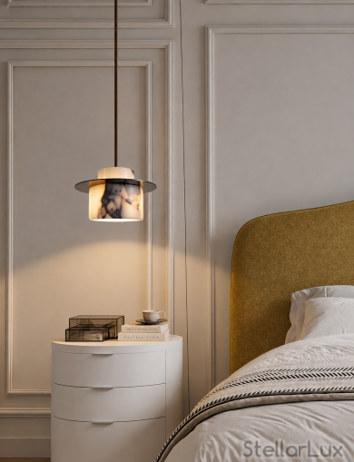 Дизайнерски пендел MARBLE HALO – естествен мрамор, Ø20 см, E27