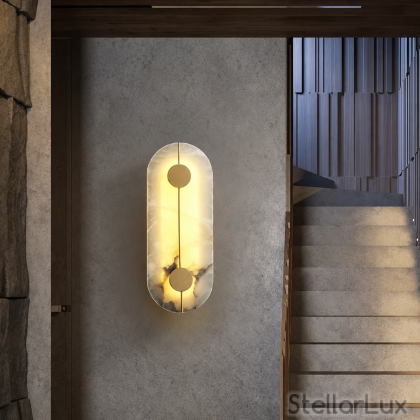 Луксозен LED аплик ALABASTER LUX – естествен мрамор и златист алуминий | 3000K, H43 см