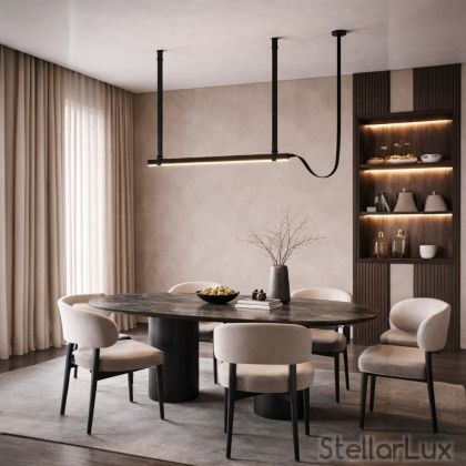 Дизайнерски линеен полилей с черна кожа VERTIGO LED – 3000K (L1000×H1000)