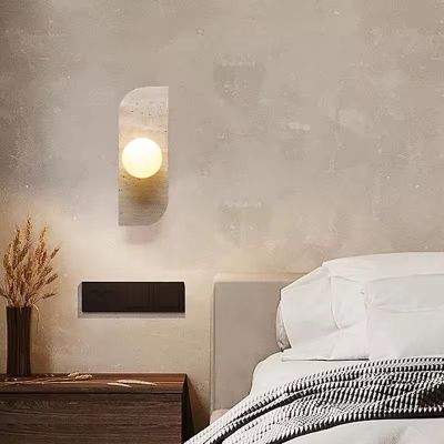 LUNA TRAVERTINE – Дизайнерски аплик от естествен травертин с G9 крушка | Бежов | 18 см