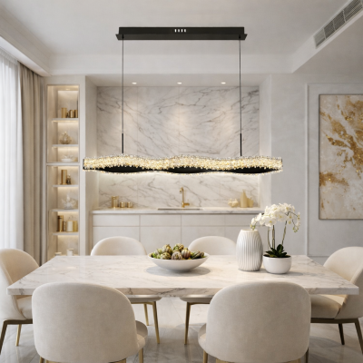 AQUA WAVE – Луксозен линеен LED полилей за трапезария, черен, 130 см, 90W, 3000K