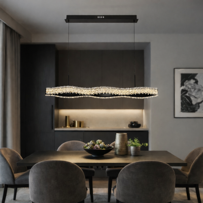 AQUA WAVE – Луксозен линеен LED полилей за трапезария, черен, 130 см, 90W, 3000K