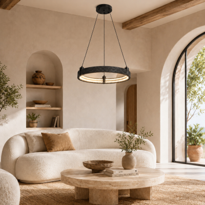Дизайнерски LED полилей RING TRAVERTINE 59 – 32W, 3000K, черен травертин