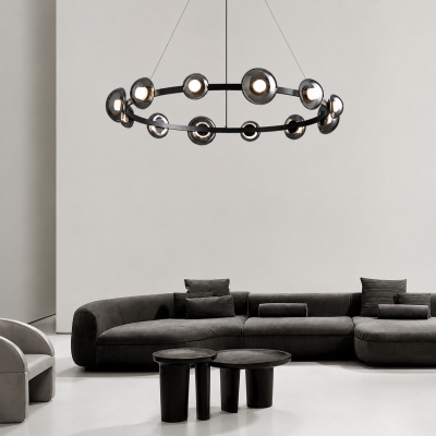 Дизайнерски LED полилей ORBIT SMOKE 68 – 27W, 3000K, опушено стъкло, черен