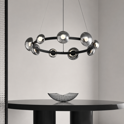 Дизайнерски LED полилей ORBIT SMOKE 68 – 27W, 3000K, опушено стъкло, черен