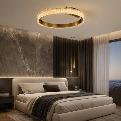 Луксозен LED плафон AURELIA GOLD 60 – 70W, 3000K, 5250 lm, злато и кристален ефект