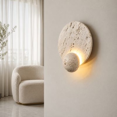 Дизайнерски LED аплик LUNARA TRAVERTINE – естествен травертин, 5W, 3000K
