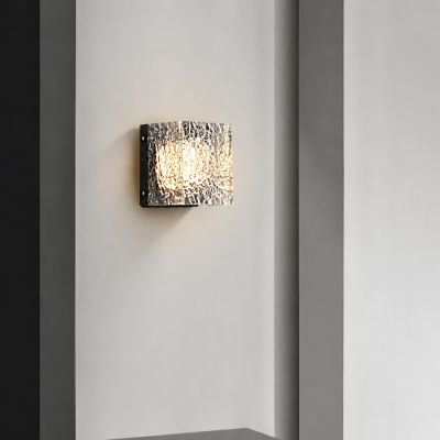 LED аплик CRYSTAL ICE – релефно стъкло и черен метал, 6W, 3000K, 120 мм