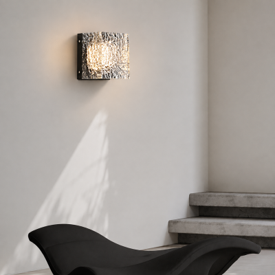 LED аплик CRYSTAL ICE – релефно стъкло и черен метал, 6W, 3000K, 120 мм