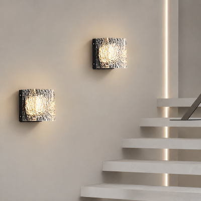 LED аплик CRYSTAL ICE – релефно стъкло и черен метал, 6W, 3000K, 120 мм