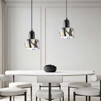 Пендел NERO CARRARA – естествен мрамор Carrara, черен метал, E27, Ø120 мм