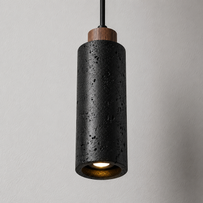 Пендел NOIR WOOD – черен травертин и естествено дърво, E27, Ø65 × H185 мм