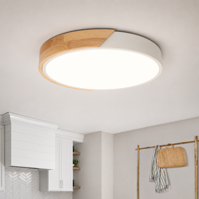 LED плафон NORDIC HALO – естествено дърво и бяло, 33W, Ø500 мм, 3 цветни температури