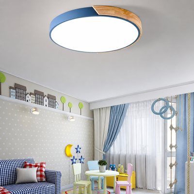 LED плафон NORDIC SKY – синьо и естествено дърво, 33W, Ø500 мм, 3 цветни температури