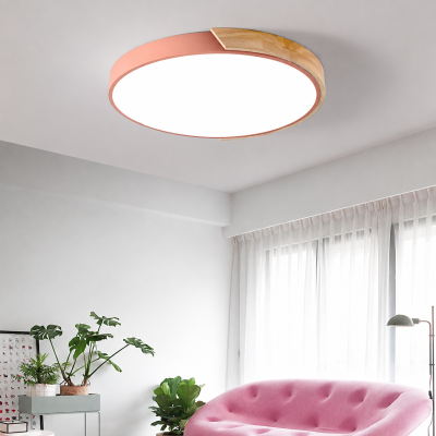 LED плафон NORDIC BLOOM – розово и естествено дърво, 33W, Ø500 мм, 3 цветни температури
