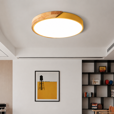 LED плафон NORDIC SUN – оранжево и естествено дърво, 33W, Ø500 мм, 3 цветни температури