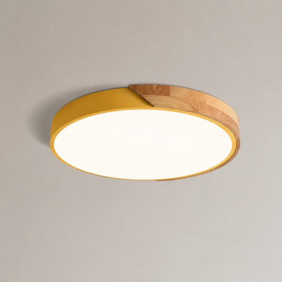 LED плафон NORDIC SUN – оранжево и естествено дърво, 33W, Ø500 мм, 3 цветни температури