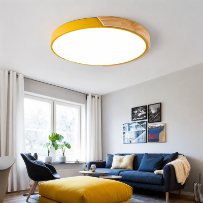 LED плафон NORDIC SUN – оранжево и естествено дърво, 33W, Ø500 мм, 3 цветни температури