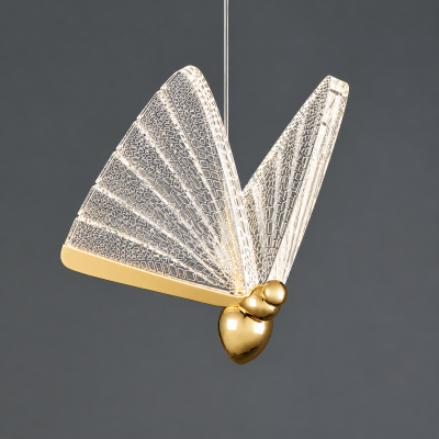 Дизайнерски LED пендел AURELIA BUTTERFLY – светеща пеперуда от стъкло и злато, 3000K