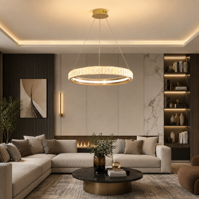 Луксозен LED полилей AURELIA CRYSTAL RING – злато, Ø60 см, 48W, 3000K