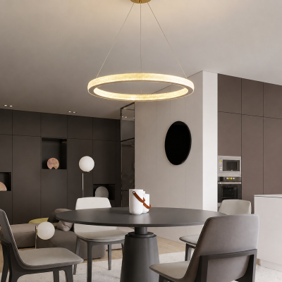 Луксозен LED полилей LUMIÈRE RING – злато, Ø60 см, 48W, 3000K