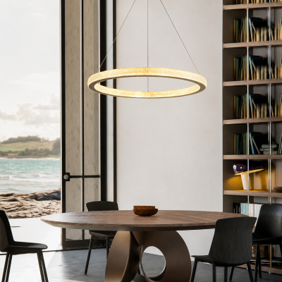 Луксозен LED полилей LUMIÈRE RING – злато, Ø60 см, 48W, 3000K