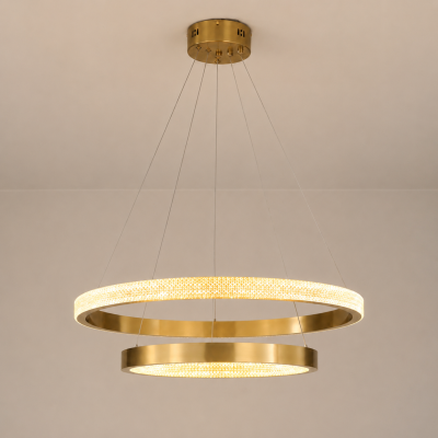 Дизайнерски LED полилей AURELIA DUO – злато, Ø60 + Ø40 см, 42W, 3000K