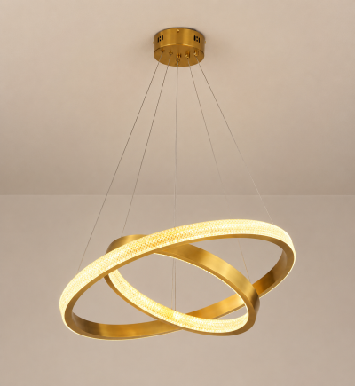 Дизайнерски LED полилей AURELIA DUO – злато, Ø60 + Ø40 см, 42W, 3000K