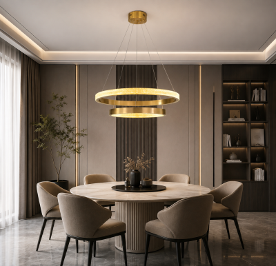 Дизайнерски LED полилей AURELIA DUO – злато, Ø60 + Ø40 см, 42W, 3000K