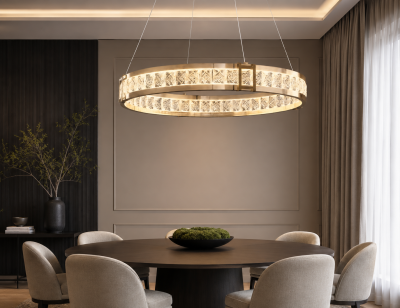 Луксозен LED полилей CRYSTAL CROWN – злато и кристали, Ø60 см, 24W, 3000K
