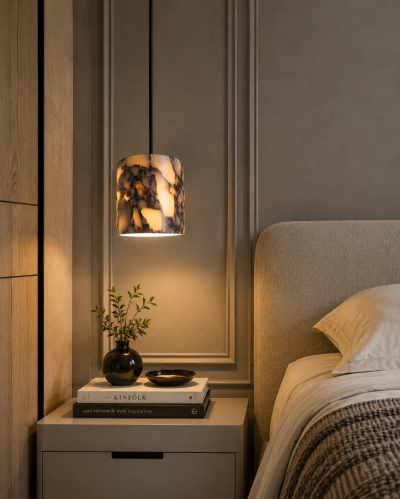 Премиум пендел MARBLE NOIR – естествен мрамор, 120×130 мм, E27