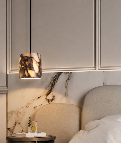Премиум пендел MARBLE NOIR – естествен мрамор, 120×130 мм, E27