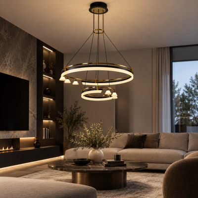 LED полилей AURELION – Ø800 + Ø400 мм, 85W, 6375 lm, черно и златно