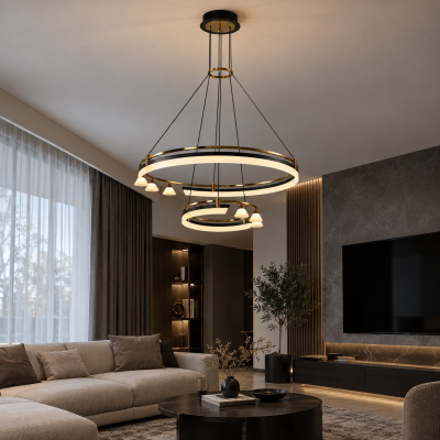 LED полилей AURELION – Ø800 + Ø400 мм, 85W, 6375 lm, черно и златно