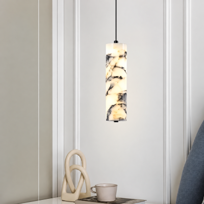 Мраморен пендел ALABASTER GLOW – естествен мрамор, Ø60 × H250 мм, E27