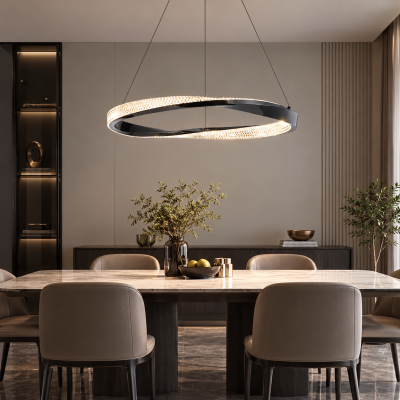 LED полилей AURELIS CRYSTAL – черен кристален ринг, Ø60 см, 36W, 3000K
