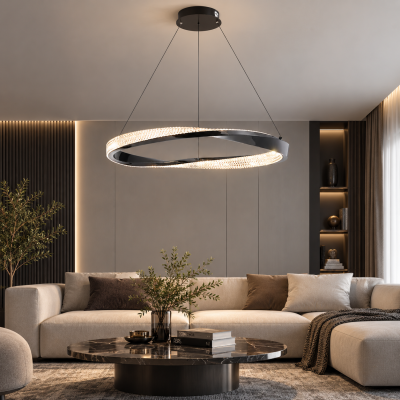 LED полилей AURELIS CRYSTAL – черен кристален ринг, Ø60 см, 36W, 3000K