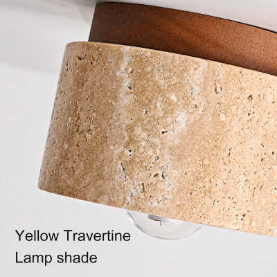 Таванен спот TRAVERTINO WOOD – естествен травертин и дърво, E27 | 15 × 10 см