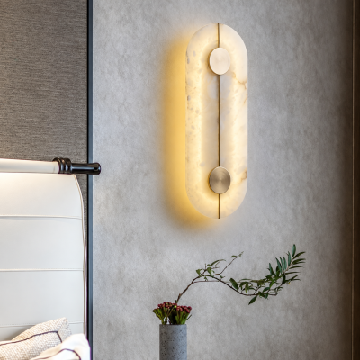 Луксозен LED аплик ALABASTER LUX – естествен мрамор и златист алуминий | 3000K, H43 см