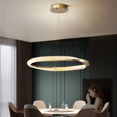 Луксозен LED Полилей Saturno Gold – Модерен Дизайн, Кристално Сияние и Златна Елегантност (Ø60 см, 36W, 3000K)