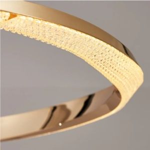 Луксозен LED Полилей Saturno Gold – Модерен Дизайн, Кристално Сияние и Златна Елегантност (Ø60 см, 36W, 3000K)