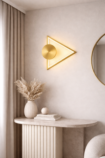 Дизайнерски LED Аплик Triangle Gold – Матово Злато, 3000K, 30cm