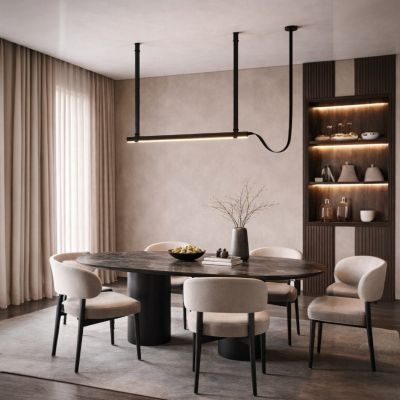 Дизайнерски линеен полилей с черна кожа VERTIGO LED – 3000K (L1000×H1000)